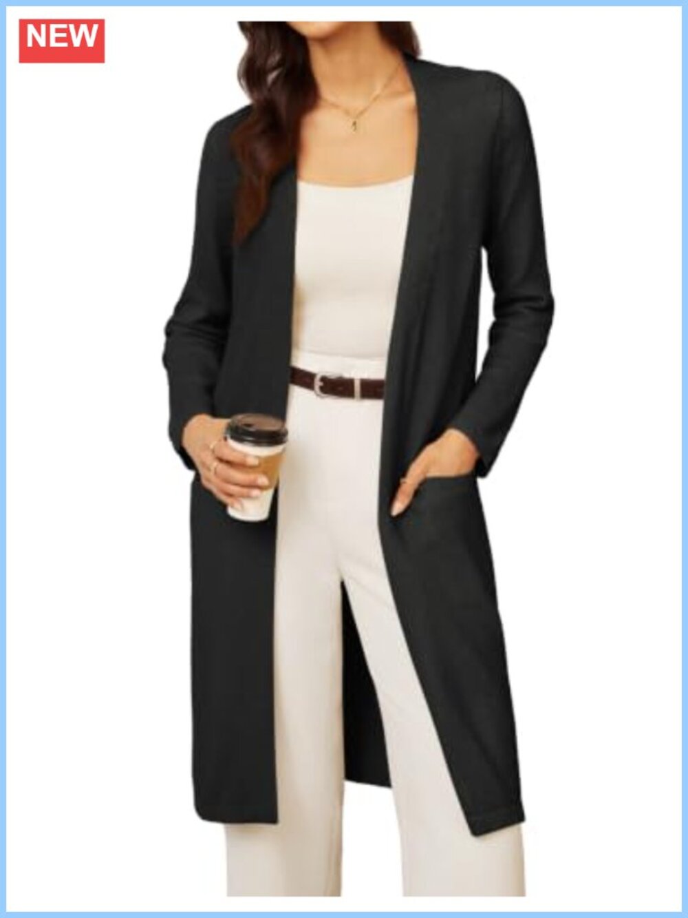 Long Open Front Knit Duster Cardigan with Pockets Loose Fit Fall